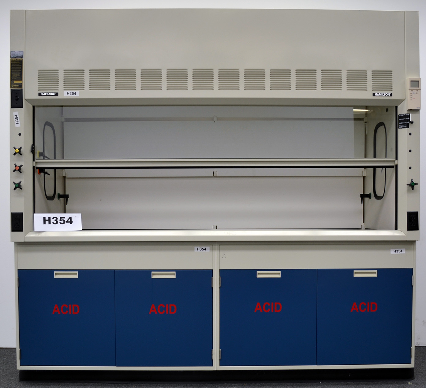 FUME HOOD - Fisher Hamilton Safeaire 8' Laboratory Fume Hood w/ Acid Cabinets -