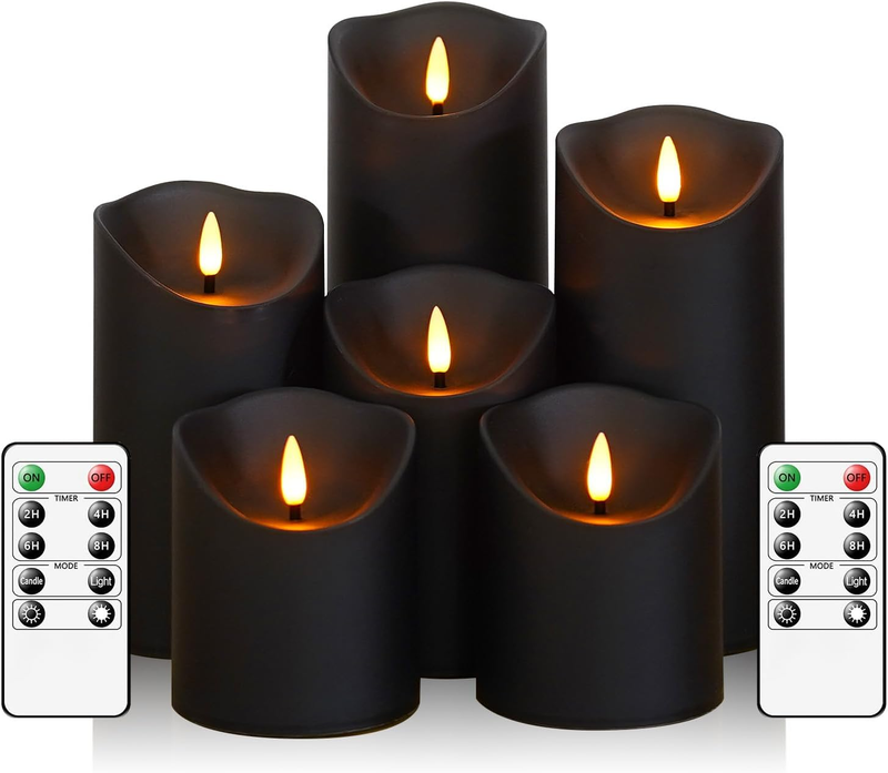 Flameless Flickering Candles with Remote Timer, Set of 6 Led Black Battery Opera