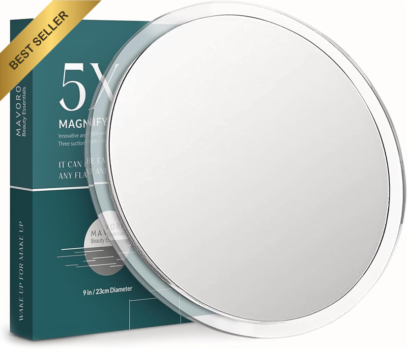 23Cm Magnifying Mirror with 3 Strong Suction Cups | 5X Magnification | Portable