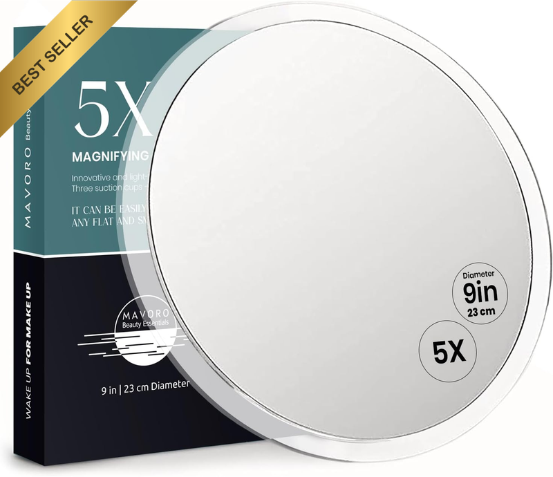 23Cm Magnifying Mirror with 3 Strong Suction Cups | 5X Magnification | Portable