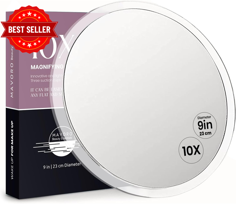 23Cm Magnifying Mirror with 3 Strong Suction Cups |10X Magnification | Portable