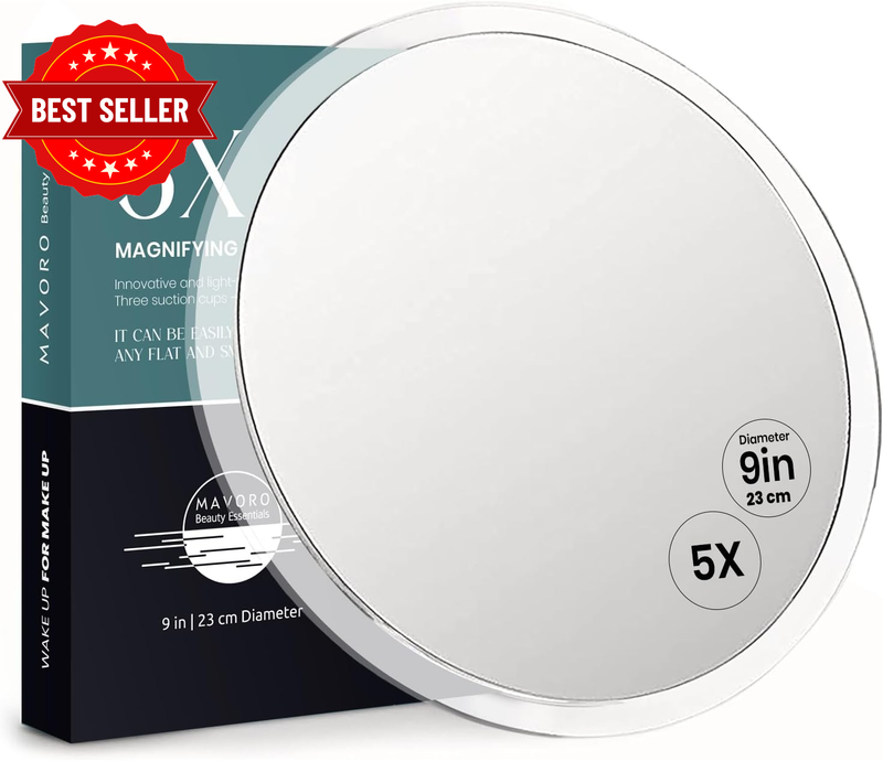 23Cm Magnifying Mirror with 3 Strong Suction Cups | 5X Magnification | Portable