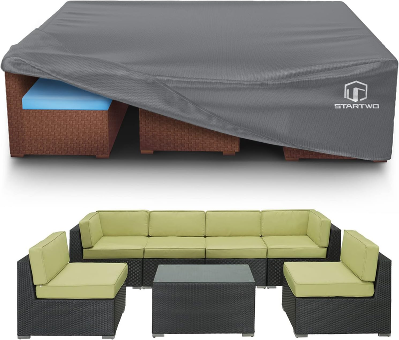 Patio Furniture Covers Waterproof Outdoor Lawn Furniture Set Cover for 7-12 Piece Sectional Sofa, Conversation Set Garden Dining Tables Chairs,Grey