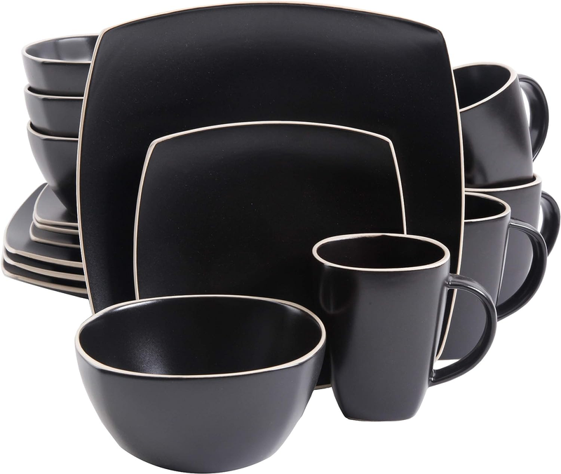 Gibson Soho Lounge 11" Dinner Plate Set for 4, Black Stoneware, Modern Design