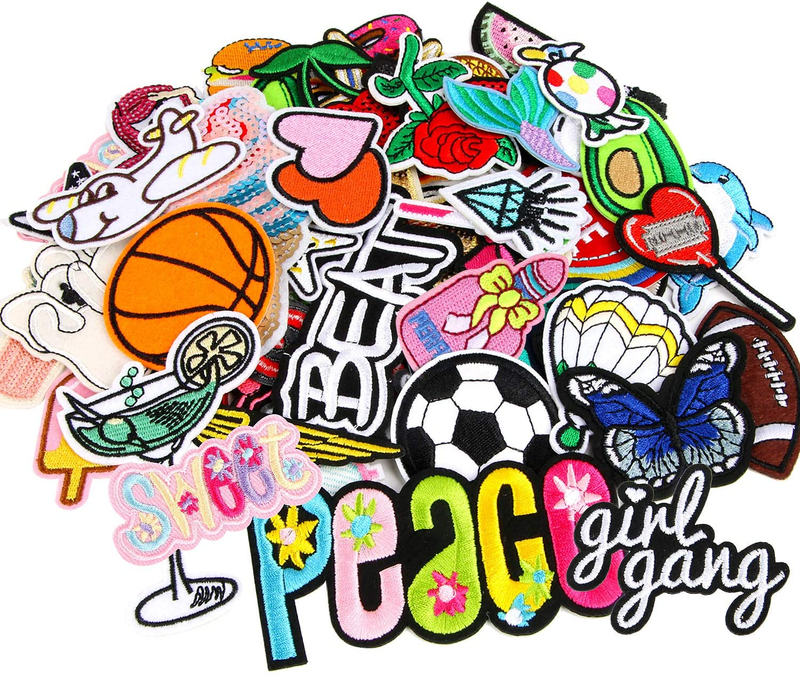 60pcs Random Assorted Styles Embroidered Iron on Patches, DIY Sew Applique Repai
