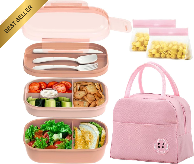Bento Lunch Box Set, 3 Layers Stackable Lunch Box with Lunch Bag & Utensil Set &