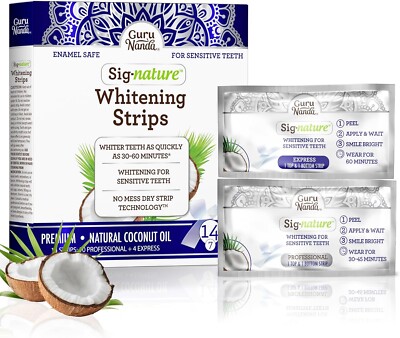 GuruNanda Teeth Whitening Strips with Coconut Oil - 14 Enamel Safe Strips...