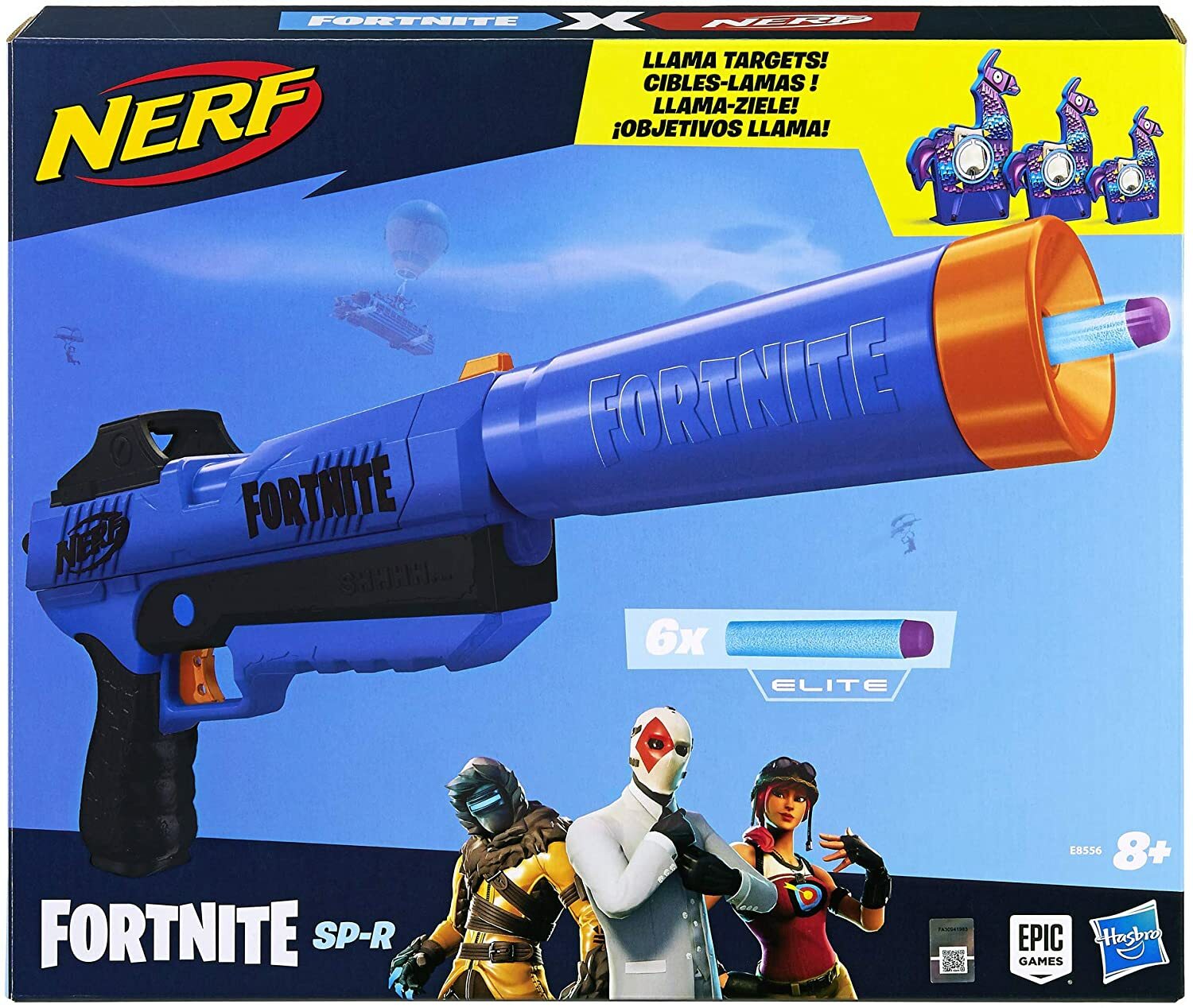 Official Nerf Fortnite SP-R Blaster with Detachable Barrel and 6 Llama Targets
