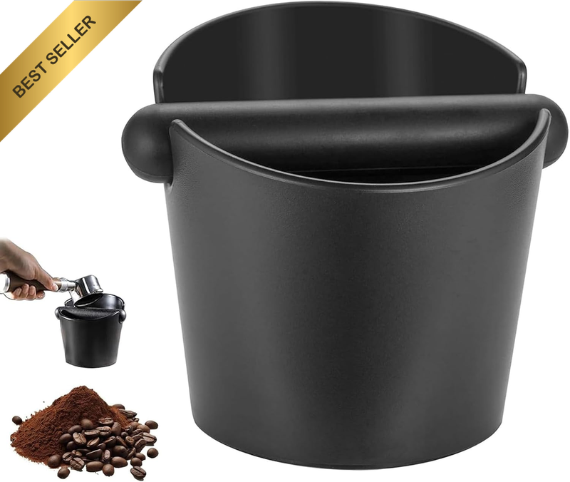 Extra-Large Espresso Knock Box, Matte Black Coffee Grounds Dump Bin with Shock-A