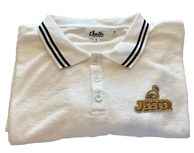 JEETER white french terry cloth polo men size XL Golden Flamingo embroider logo