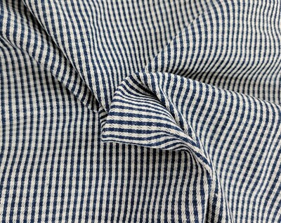 100% Cotton Denim Fabric by the Yard Yarn Dye Check Navy Off White 7/21