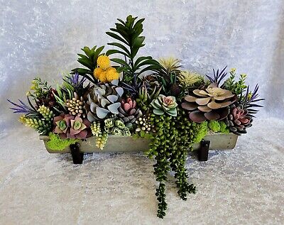 Faux Succulant Centerpiece Arrangement Table Top Hand Made Brand New