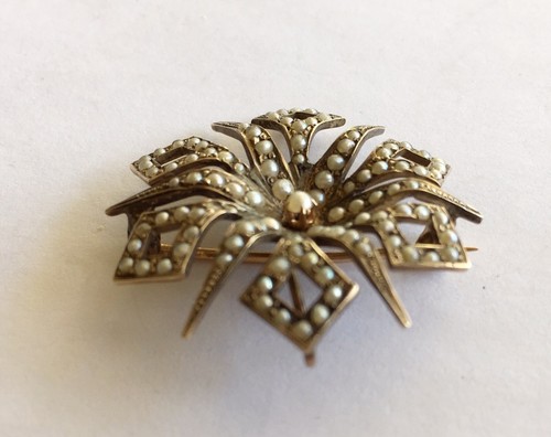 Antique Vintage Art Nouveau 10k Sun Burst Pin/Holder With Pearls