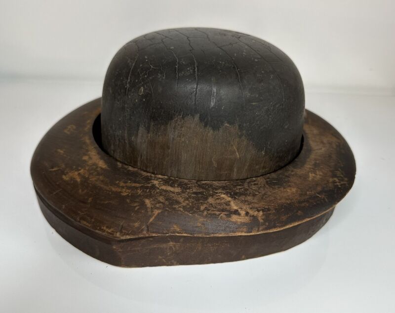 Antique Wood Hat Block Mold Millinery Form Brim & Top 7 7 1/8  2X2 1/4 5530