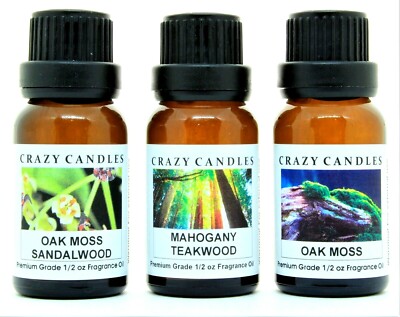 Set Mahogany Teakwood, Oak Moss, Oakmoss Sandalwood 1/2oz Crazy Candles