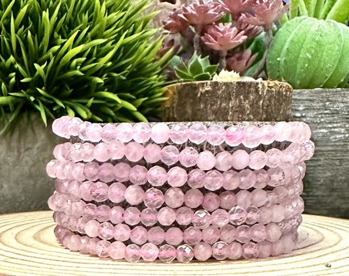 Wholesale 6 Pcs Natural Rose Quartz 3mm Faceted 7.5” Stretch Bracelet