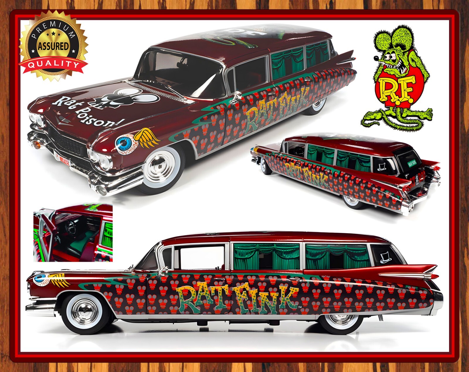 自動車 Rat Fink 1959 Cadillac Eldorado Hearse 1959 - Cadillac Eldorado Hearse - Rat Fink - Metal Sign 11 x