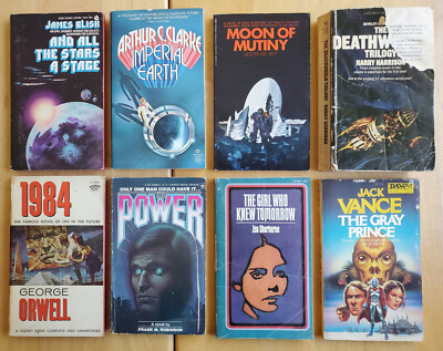 Lot Of 8 Vintage Mass Market PBs (Blish, Clarke, Del Rey, Orwell, Vance, +3)