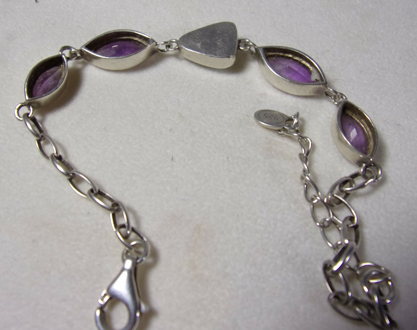 Vintage Sterling Silver Amethyst Blue Sodalite Stone Chain Link Bracelet 8.5