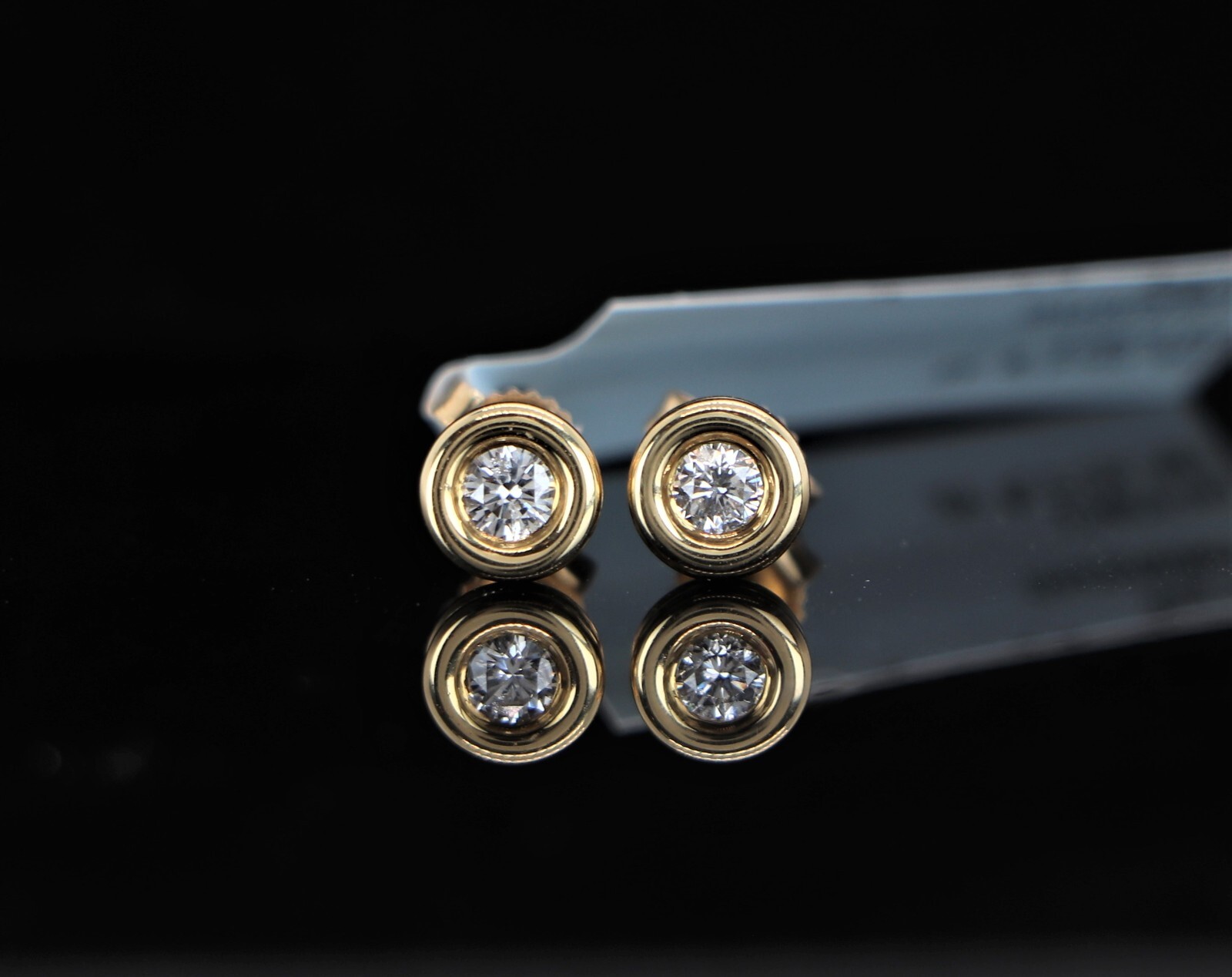 Pre-owned Scott Kay $1,990  18k Yellow Gold Bezel Round Diamond Stud Circle Bubble Earrings