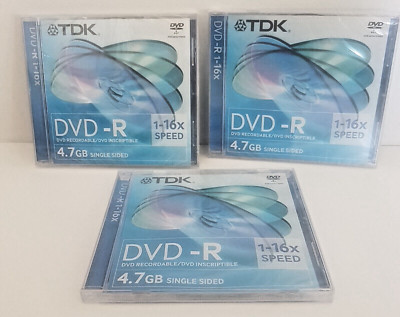 TDK DVD-R 4.7 Gb Lot of 3  16X Blank DVD Media  Lot of 3