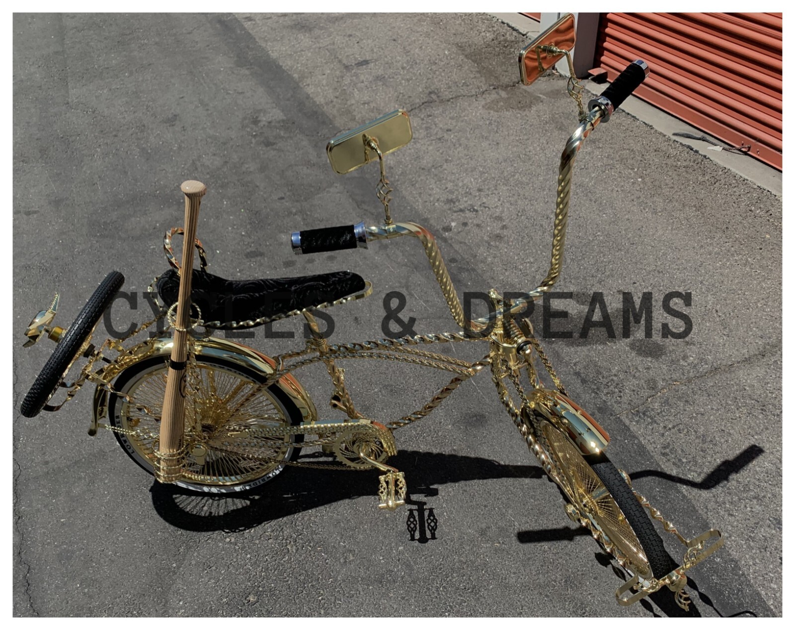 20" CUSTOM LOWRIDER BIKE FULL TWISTED W/ CAGE PARTS ALL GOLD,  144 SPOKES WHEELS
