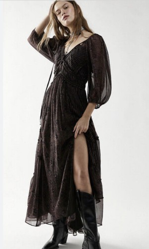 

Платье макси Free People Youre A Jewel Шифон с цветочным принтом в горошек Черный Розовый  НОВИНКА, Black pink