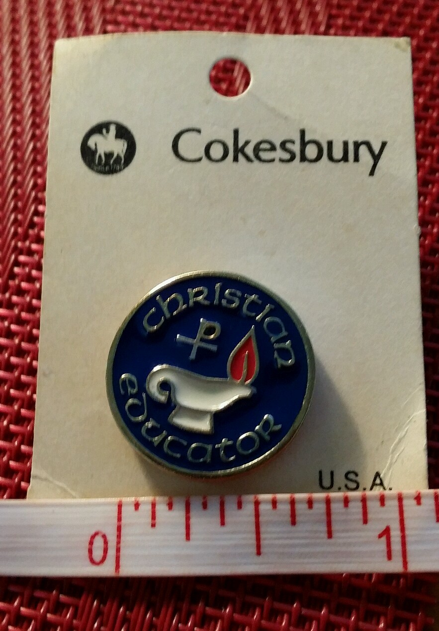 Cokesbury U.S.A. Enamel Lapel Pin CHRISTIAN EDUCATOR Blue White Red Gold