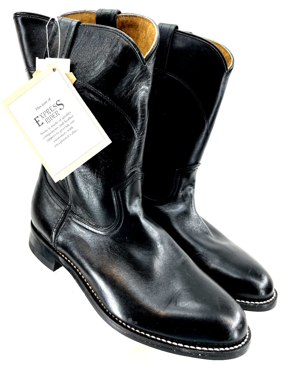 NEW Express Rider Black Leather Roper Cowboy Western Boot Shoes Men's US 8.5 M