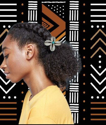 Cowrie Turquoise accented Fl wer Barrette Clip
