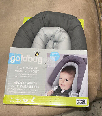 On The Goldbug 2-in-1 Infant Head & Neck Support - Gray - Carseat, Stroller NIB