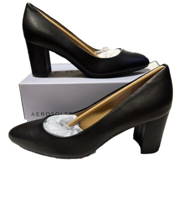 Women's Aerosoles Betsy Black Leather Heels Size 8.5M Brand New 