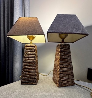 Vintage Mid-Century Rattan Table Lamps, 1970s Set of 2 A.T.V. Grootebroek