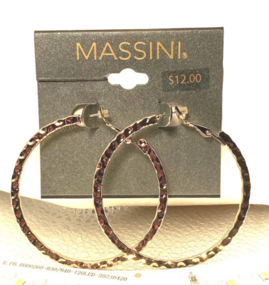 Massini Large Textured Flat Post Heavy Gold Hoops Shiny Movement ''Karen''