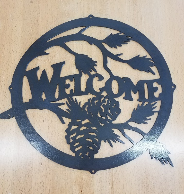 Pine Cone welcome sign metal wall art plasma cut decor