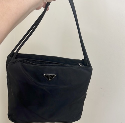 Prada Black Nylon Tote Bag-Authentic With Fabric Strap And Zipper Closure