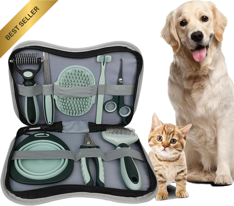 8-In-1 Grooming Kit for Dogs and Cats | Pet Hair Remover Brush, Dog Wash Slicker