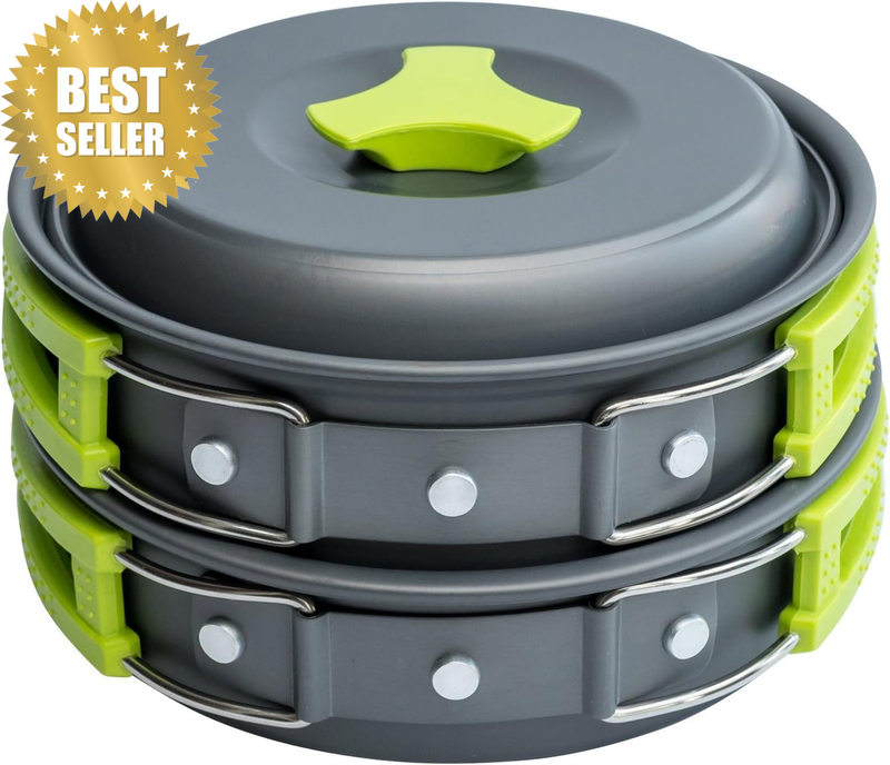 Compact Camping Cookware Set - Lightweight Backpacking Pots & Pans with Portable