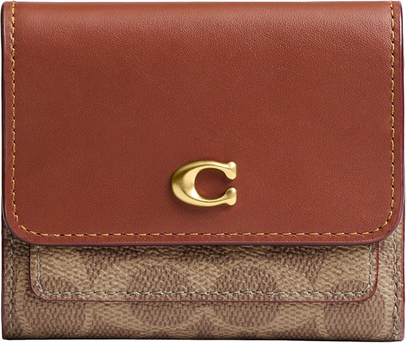 COACH, Women's, Mila Small Flap Wallet In Signature Canvas, Tan Caramel, One Siz