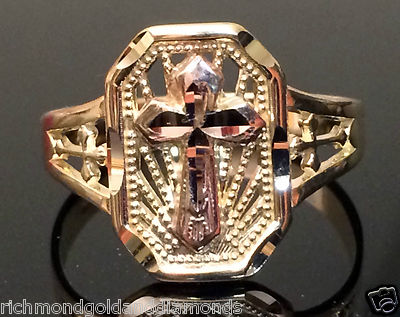 Pre-owned Fashion Ring 14k Rose & Yellow Gold Cross Ring Band Right Hand Promise  In Pink