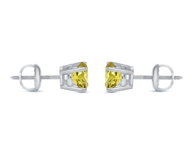 Pre-owned Shine Brite With A Diamond 1.25 Ct Round Cut Canary Earrings Studs Solid 950 Platinum Screw Back Basket In White