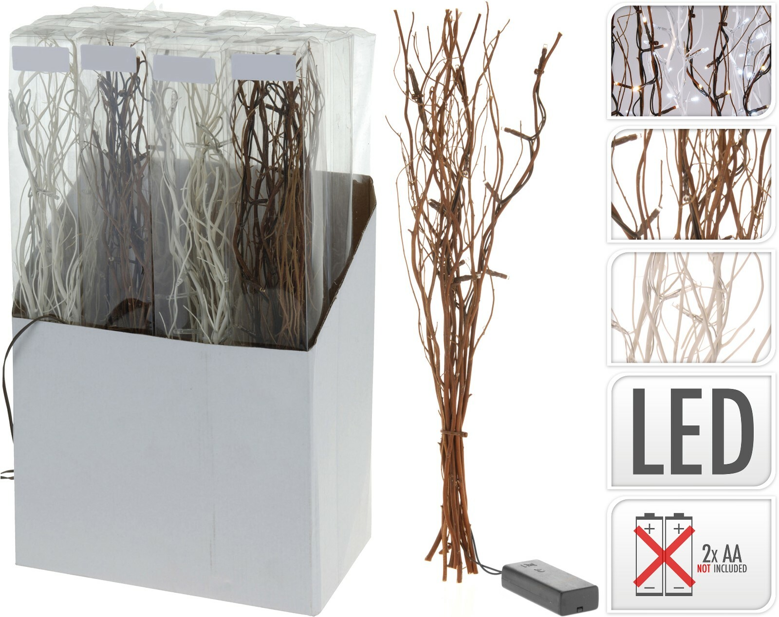 2 Bunches X 10 40cm Light Up Willow Branches Xmas Battery Twig