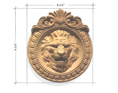 Carved Lion Head in Round frame. Wall Plaque / Applique 