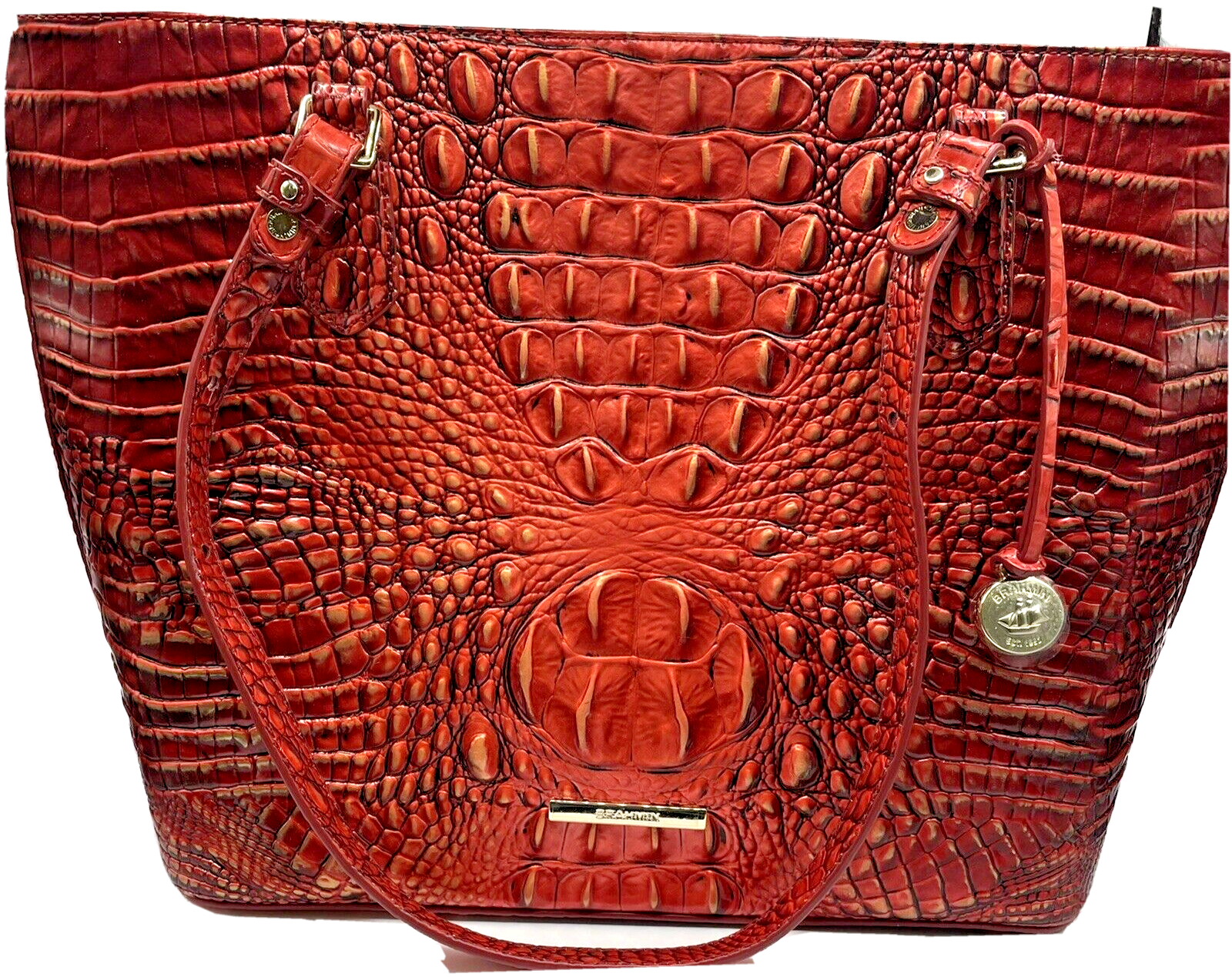 New Brahmin Medium Misha Crimson Red Melbourne Embossed Tote
