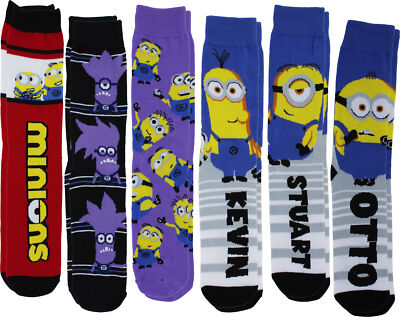 Повседневные мужские носки Crew Socks с миньонами Гадкий я, 6 упаковок, Размер 8-12