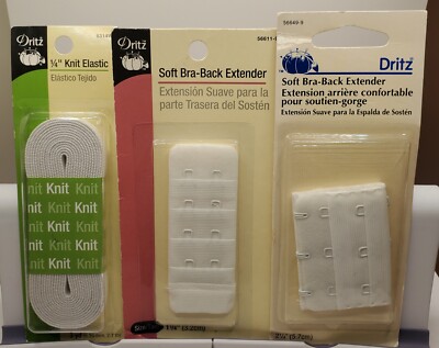 Dritz Soft Bra-Back Extenders 56649-9 2 1/4'', 56611-9 1 1/4'' & Knit Elastic 3 Yd