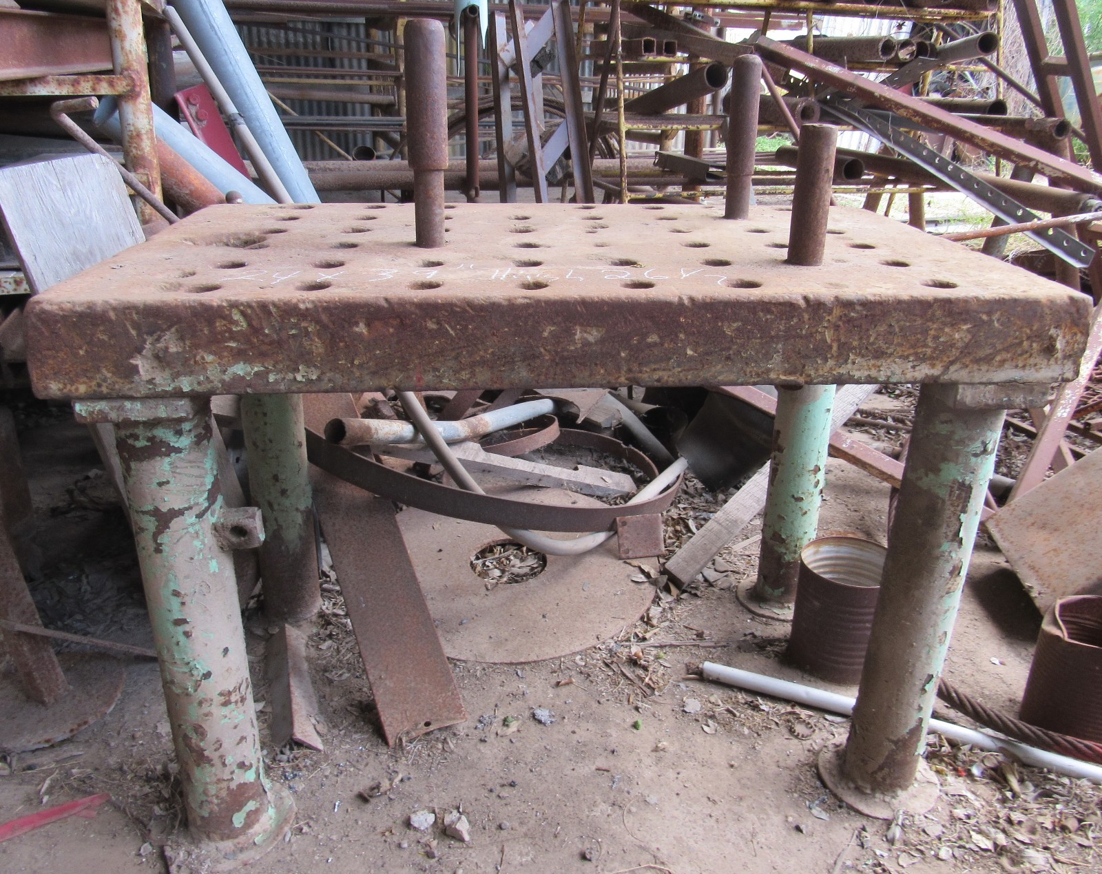 Steel Welding Table with Peg Holes Antique Rare Heavy Duty Used