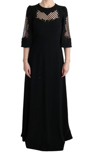 Pre-owned Dolce & Gabbana Dolce&gabbana Women Black Dress Polyester Applique Maxi Bodycon Wrap Sz It 38 Xs