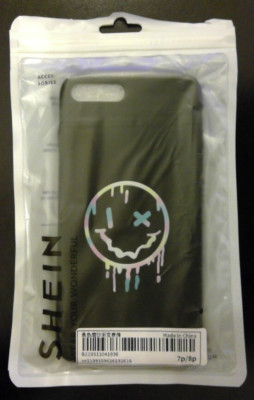 New iPhone 7p/8p phone case, black with a melting smiling face