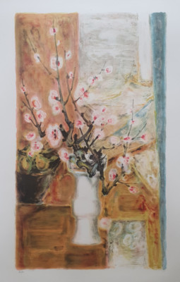 Rare Lithographie orig Le Pho Vietnamien Bouquet Fleur Cerisier en Fleur Romanet